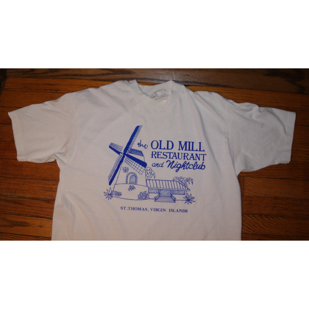 VTG 80s ST THOMAS VIRGIN ISLANDS OLD MILL RESTAURANT White L T-Shirt Single Stch
